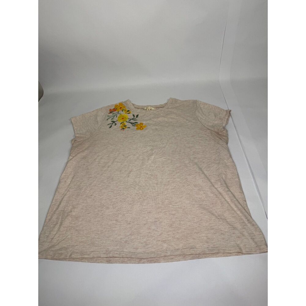 Matilda Jane XL Yellow Embroidered‎ Boho Floral Peasant Top Cream Short Sleeve